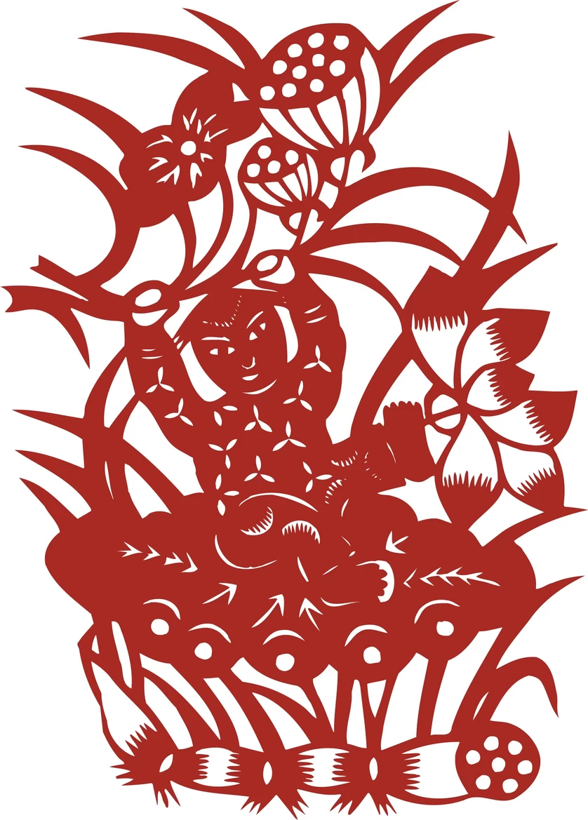 中国风中式传统喜庆民俗人物动物窗花剪纸插画边框AI矢量PNG素材【1501】